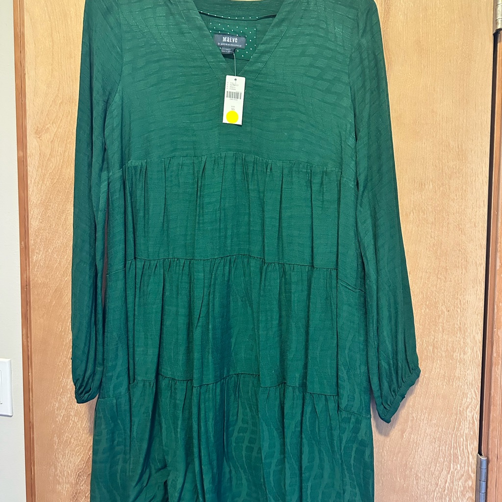 Maeve Anthropologie Green Long Sleeve Dress